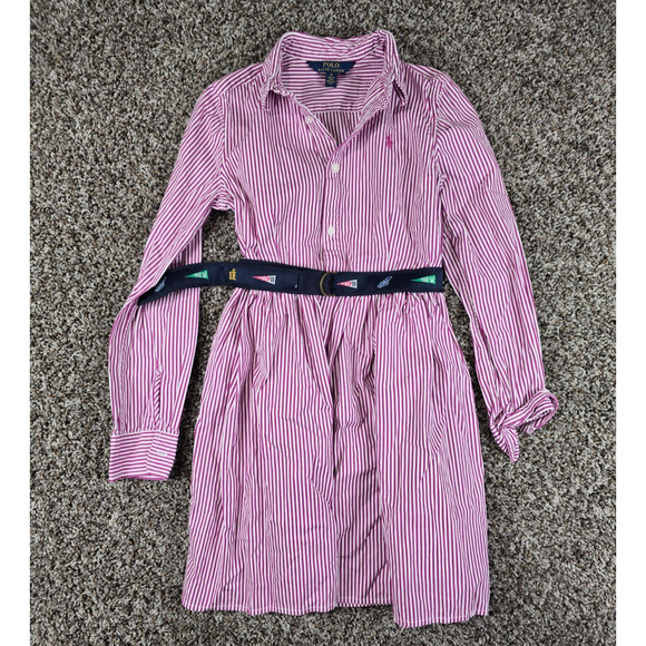 Polo Ralph Lauren Other - Polo Ralph Lauren Girls Size 12 Pink Striped Button-Down Belted Shirt Dress